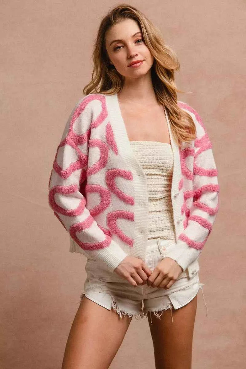 BiBi Textured Heart Buttoned V Neck Cardigan 520da59268ef4efb936f0e0774b20c5d-Max-Origin