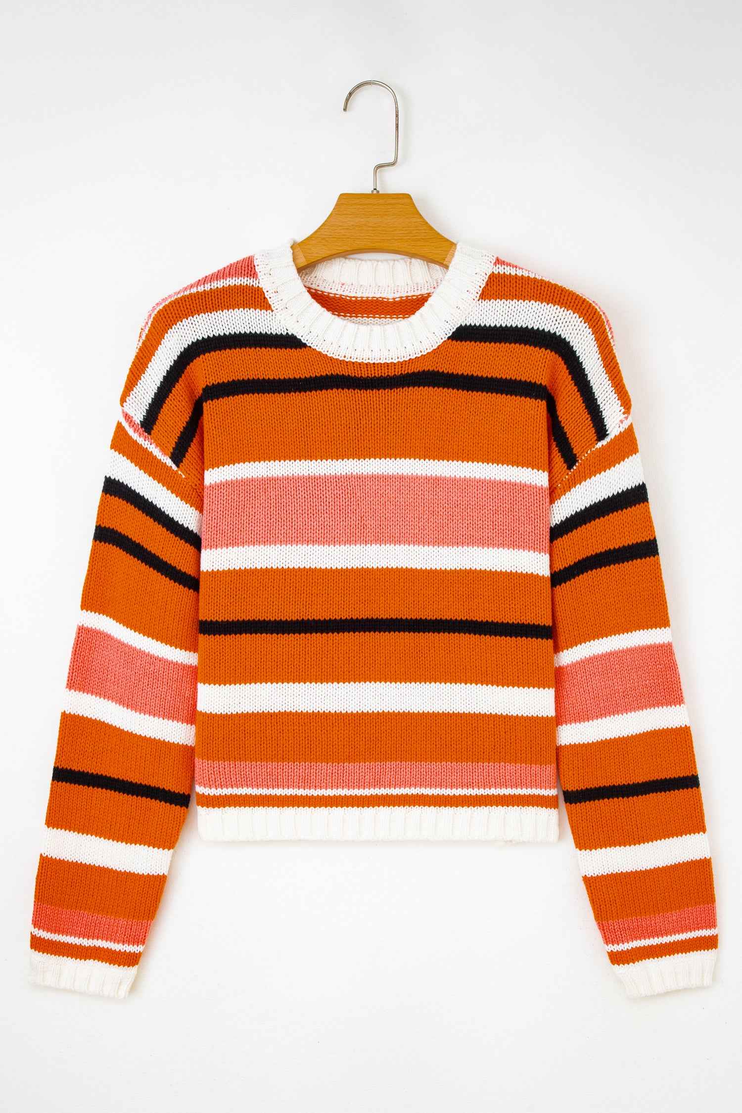 Orange Stripe Drop Shoulder Cropped Pullover Sweater 5215ffc3e4873e3d