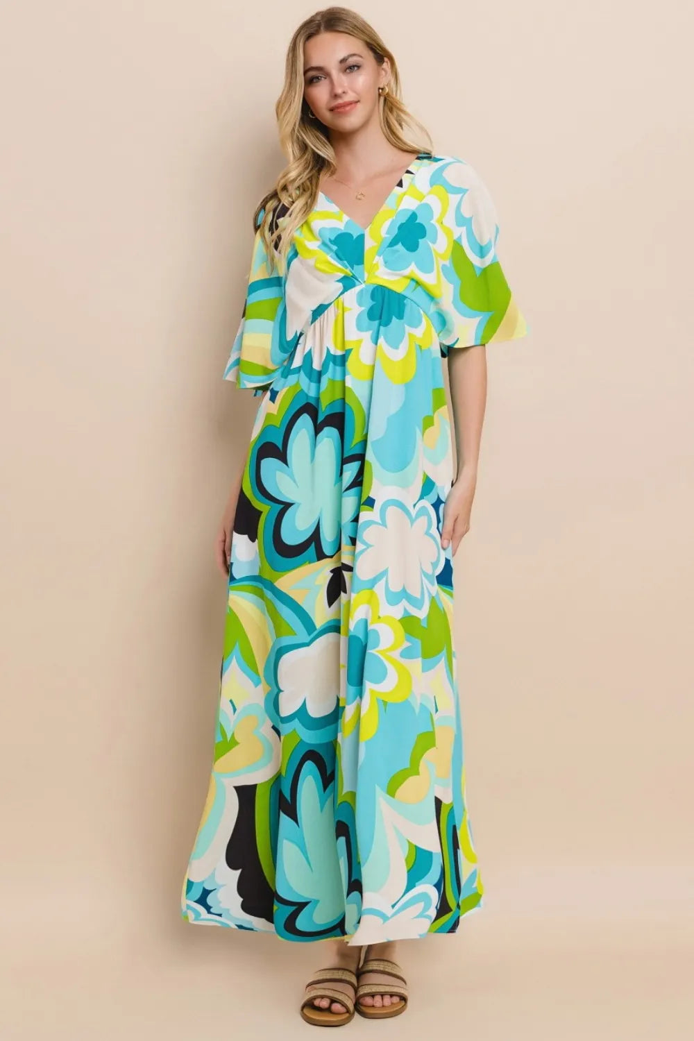 ODDI Floral Printed Slit Maxi Dress Blue Yellow 521e2632-3821-4dd6-bed6-9353bfc53f4b-Max