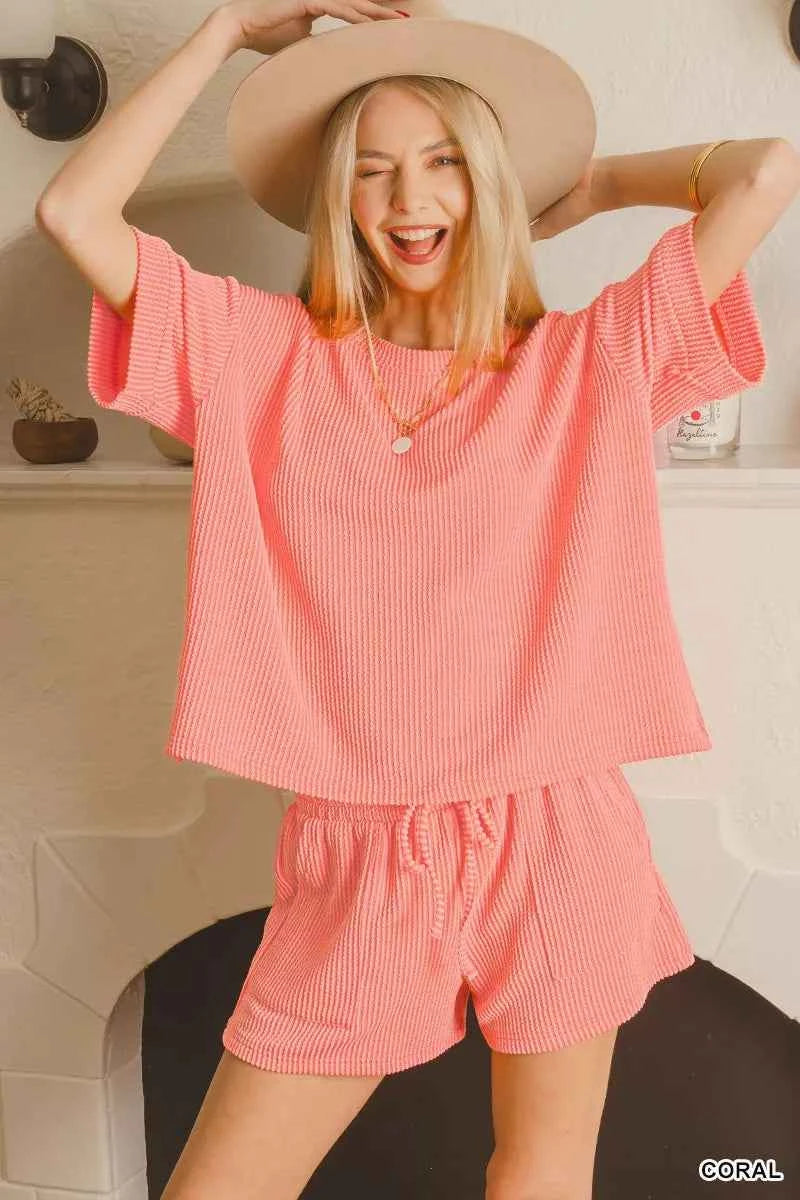 Zenana Raised Rib Short Sleeve Tee and Drawstring Shorts Set 5225c8fab0314696a08cbdd946033c91-Max-Origin