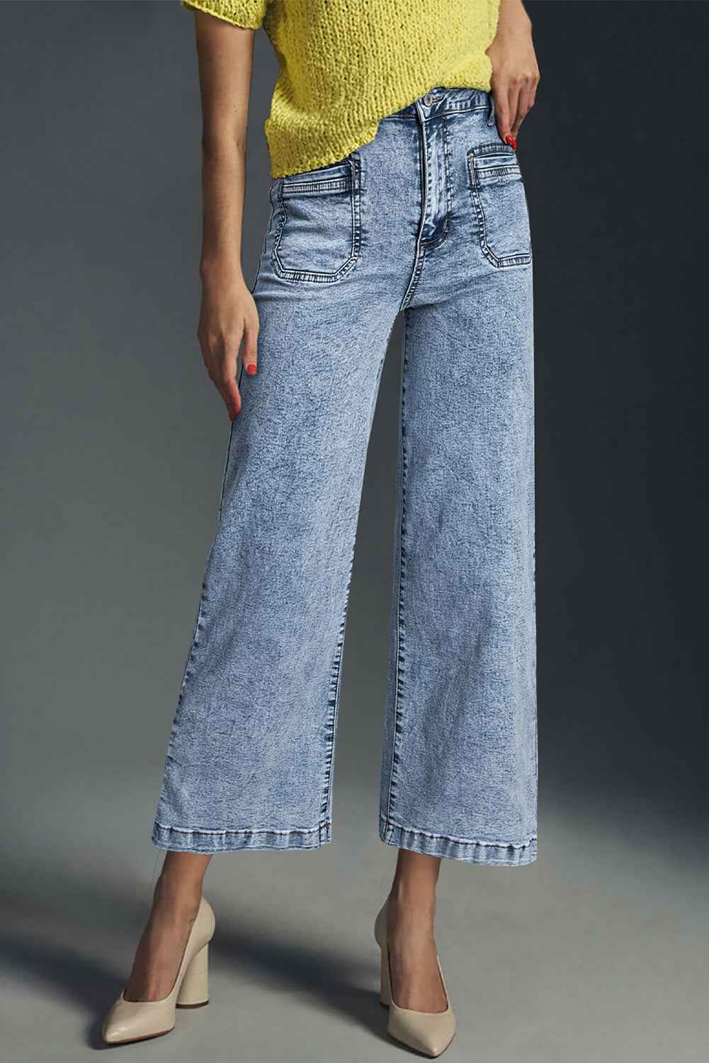 Sky Blue Chic Patch Pocket Straight Leg Loose Jeans 5226535c6d482837