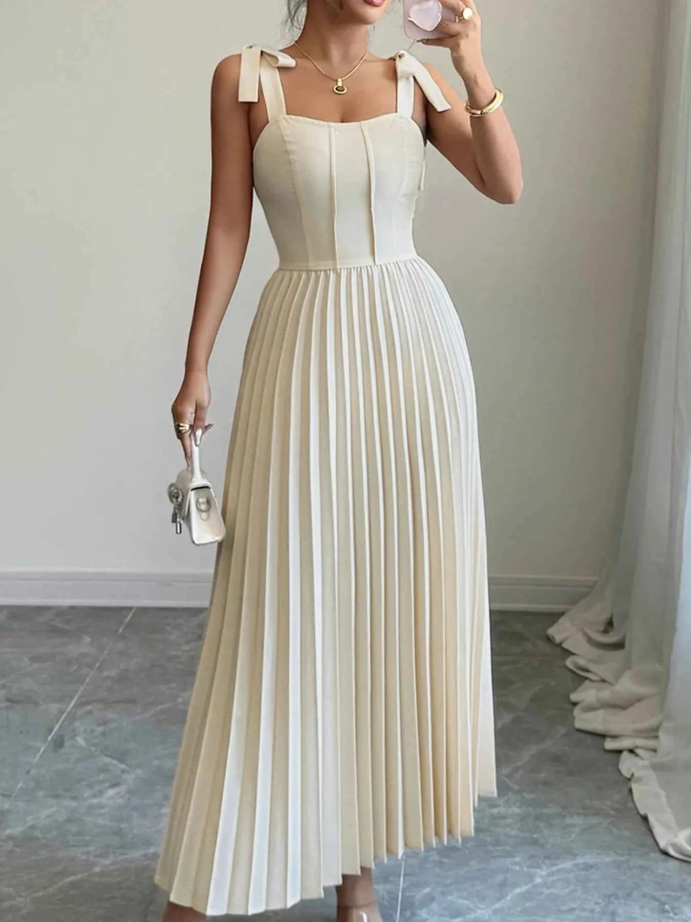 Pleated Tie-Shoulder Maxi Dress Ivory 522bdb79-842b-4afb-9149-8ef495aea00b-Max-Origin