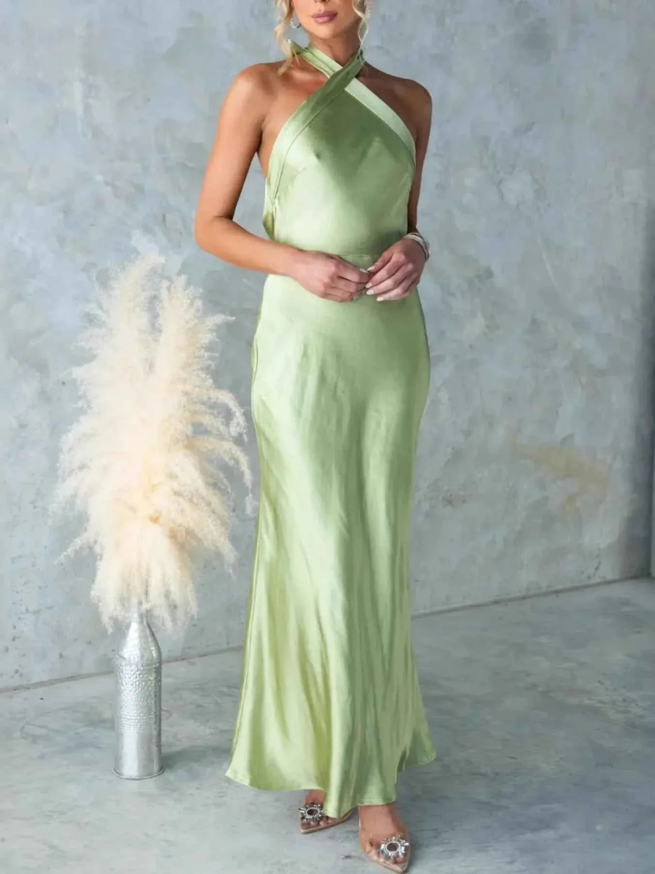 Backless Halter Neck Maxi Dress Light Green 52403f78-1afb-4f76-a485-ec2cd21908a1-Max-Origin