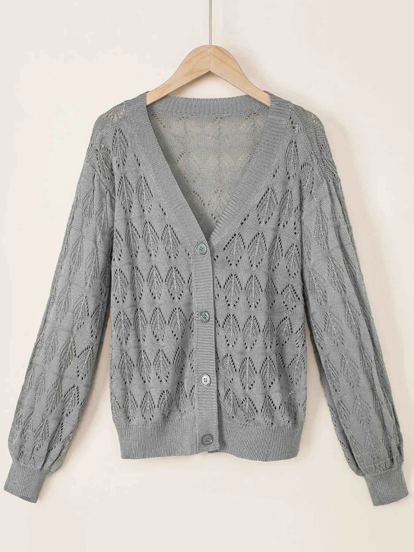 Buttoned Front Openwork Cardigan 524b02a1185e43e1a7abf56be5b4843f-Max-Origin