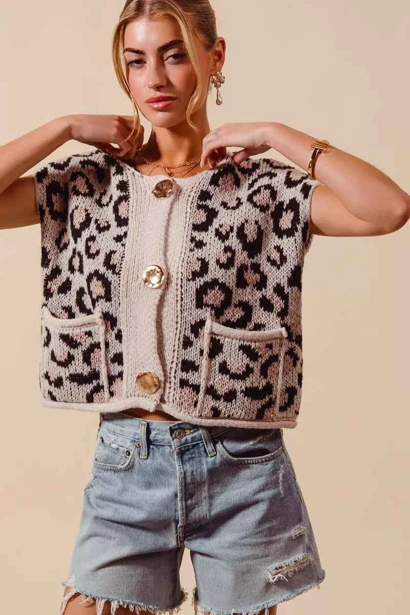 SO ME Big Metal Button Front Leopard Sweater Vest Top 524bae16a048469c9d95d26b4af0a797-Max-Origin