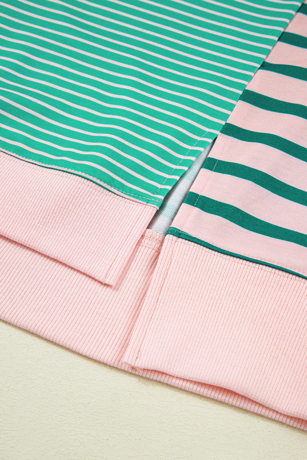 Green Stripe Colorblock Patchwork Side Slit Plus Size Sweatshirt 524ebab939f895c4