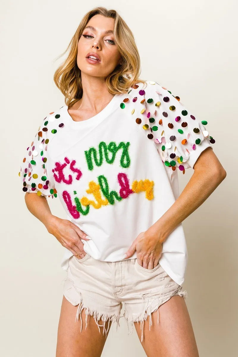 BiBi Metallic Letter Spangle Raglan Puff Sleeve Top 524fa60650da4d7383055a9363e3476d-Max-Origin