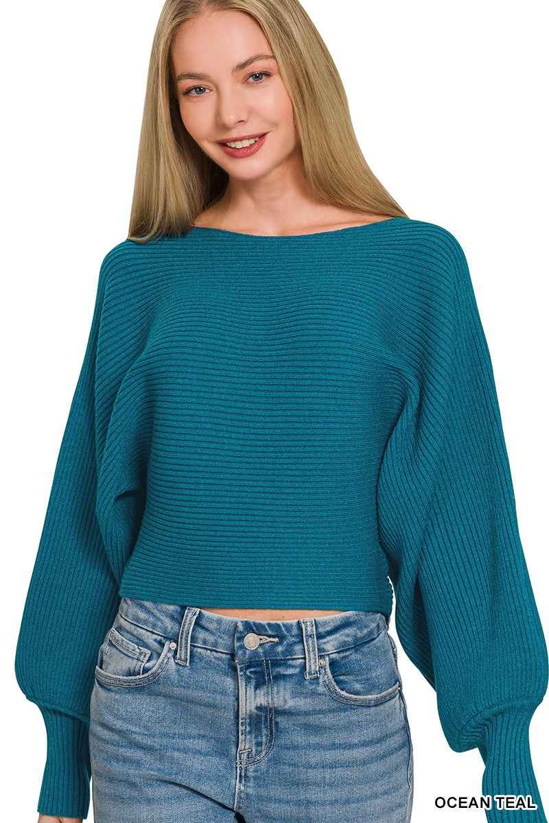 Zenana Boat Neck Balloon Sleeve Sweater OCEAN TEAL 525762b2cb5b4e3db0ef375562f67553-Max