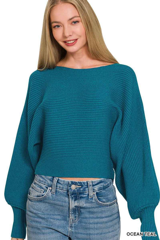 Zenana Boat Neck Balloon Sleeve Sweater OCEAN TEAL 525762b2cb5b4e3db0ef375562f67553-Max