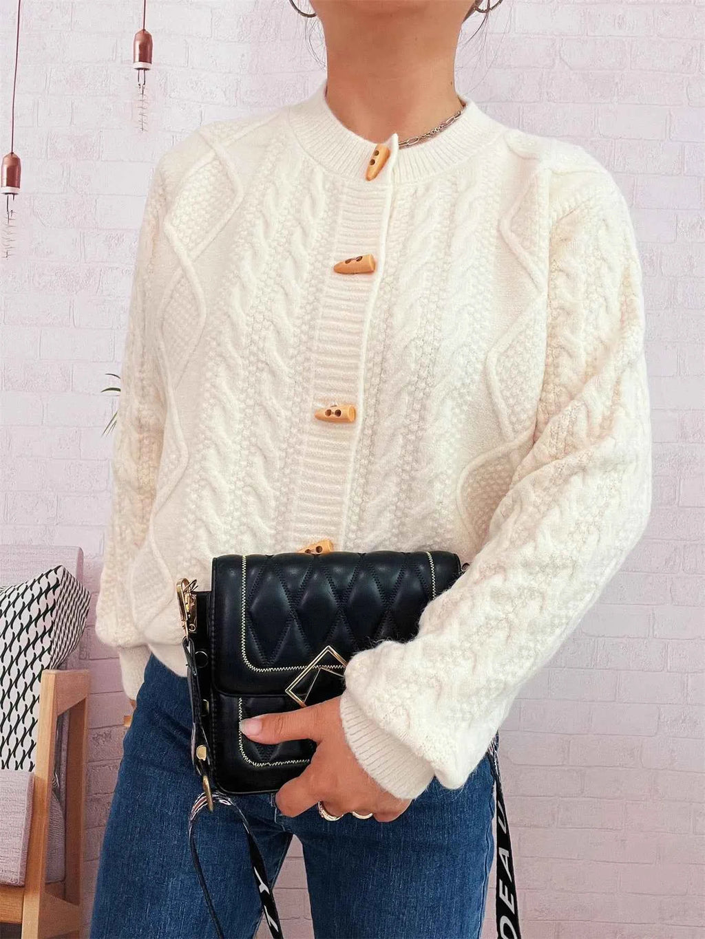 Cable Knit Button-Up Cardigan