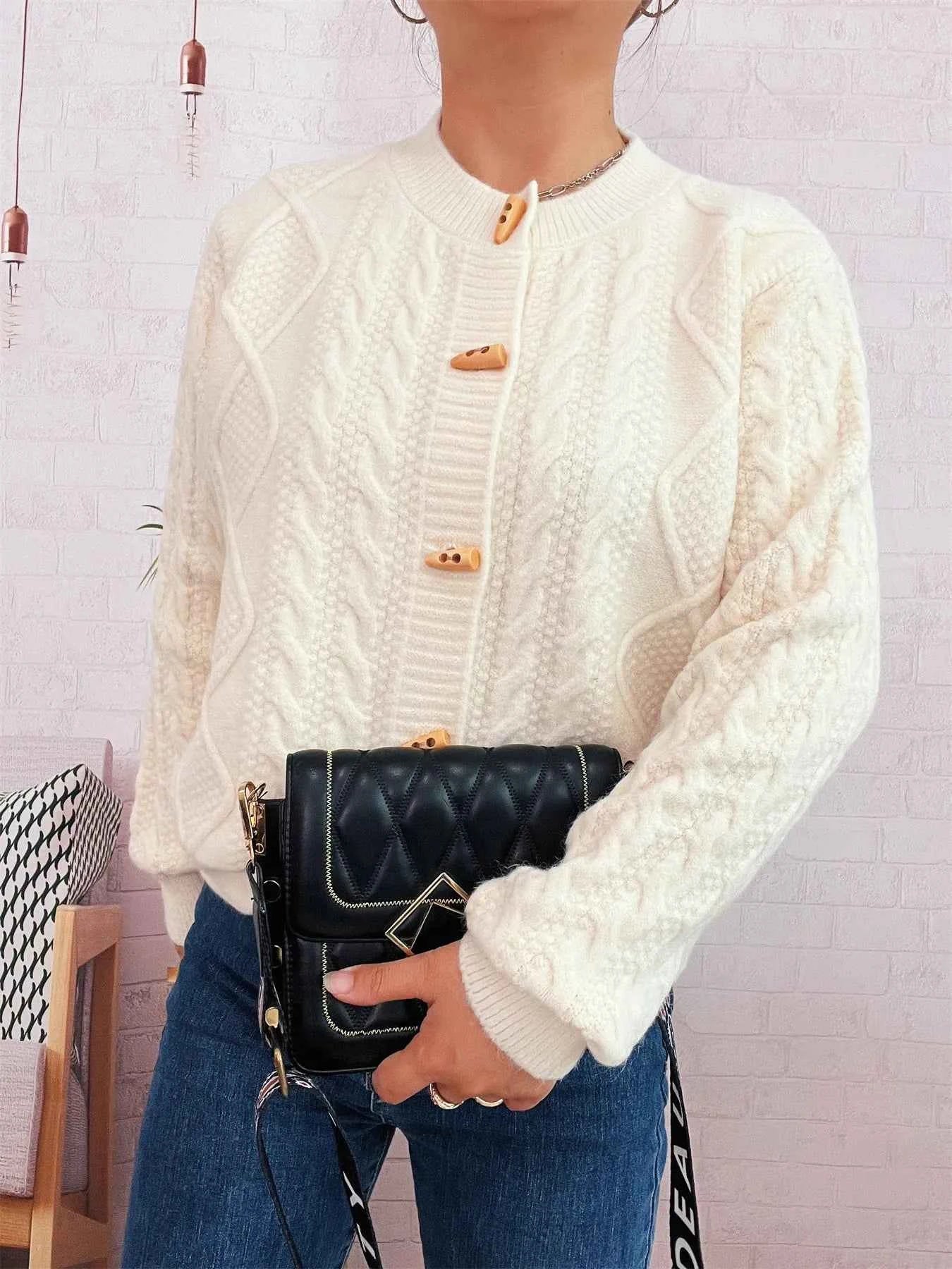 Cable Knit Button-Up Cardigan