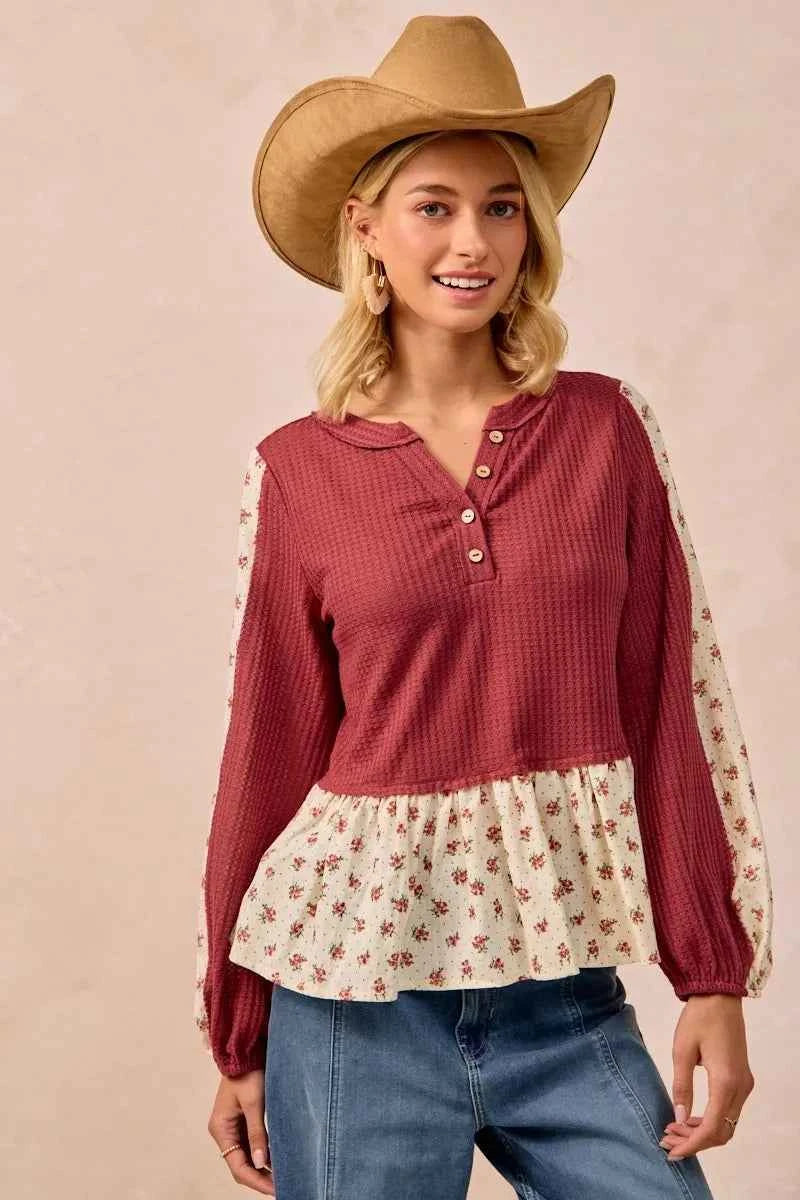 BiBi Waffle with Floral Woven Combo Top 526663796e07448b914bcb1eef2ba187-Max-Origin