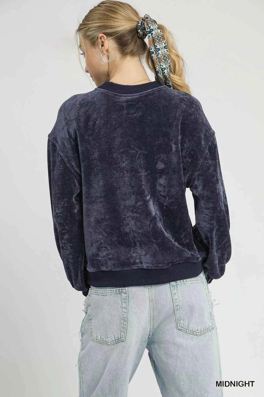 Velour Crewneck Balloon Sleeve Sweatshirt 5266f002-1a43-448c-a09f-188792ff0593-Max-Origin