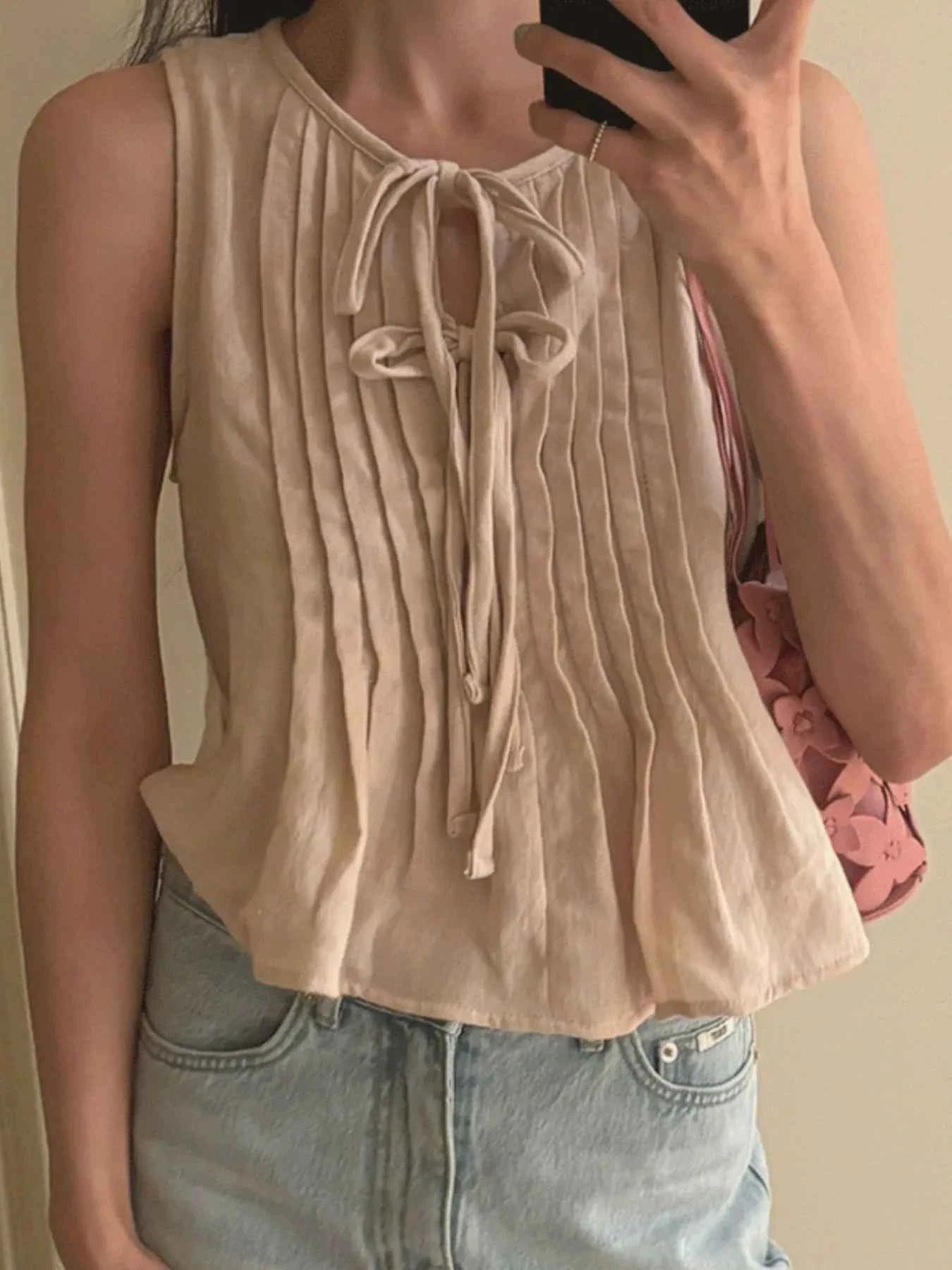 Tie-Front Sleeveless Summer Blouse Black 52682c2e-ce35-4463-aaff-fdcd82bf48e6-Max-Origin
