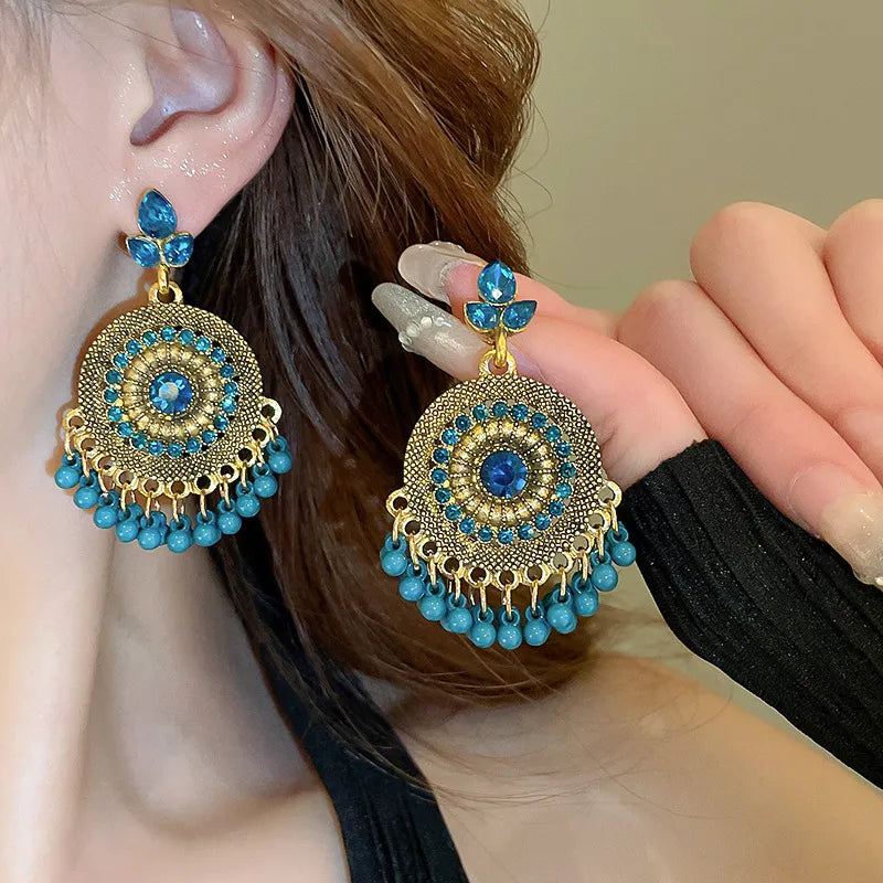 Rhinestone Alloy Bead Dangle Earrings Cerulean One Size 52748376-ef04-4fb2-8f8a-4bf83ca6d739-Max