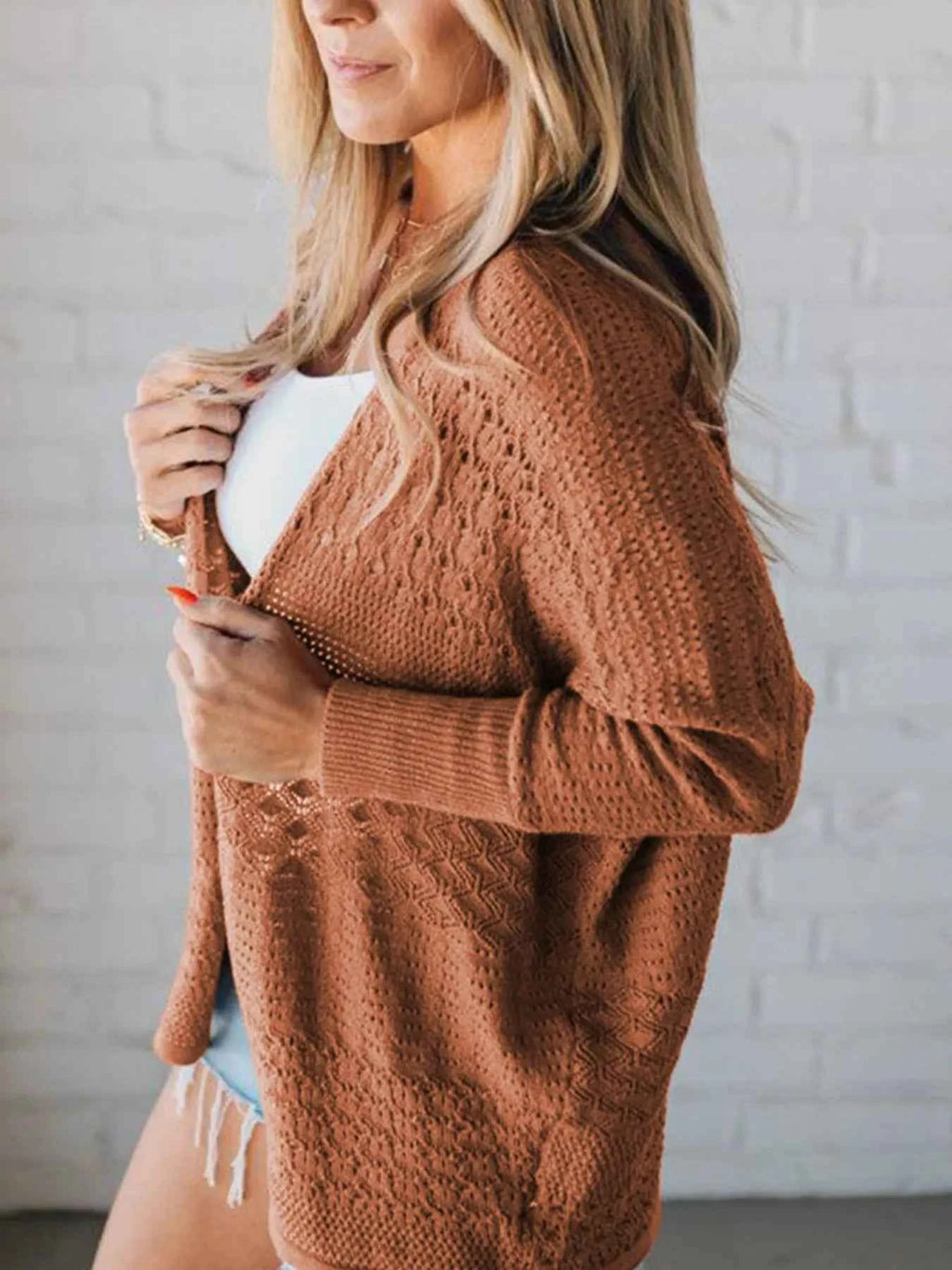 Open Front Knitted Cardigan with Eyelet Details 5279a23a-abae-43d0-9f23-d39f51c64f4a-Max-Origin