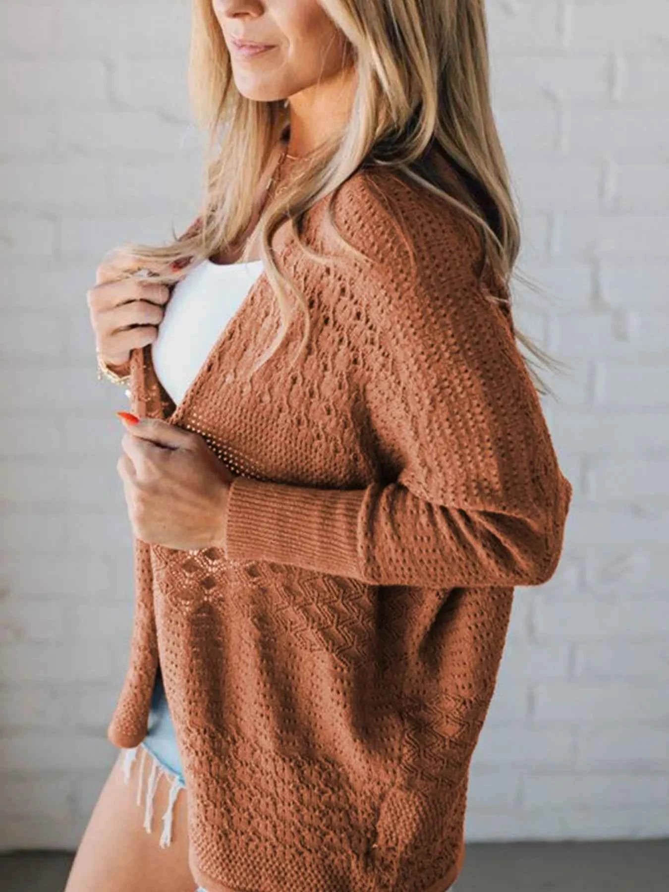 Open Front Knitted Cardigan with Eyelet Details 5279a23a-abae-43d0-9f23-d39f51c64f4a-Max-Origin