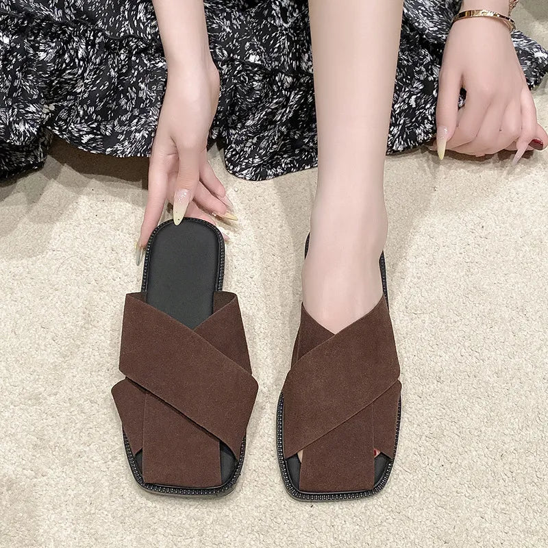 Square Toe Flats Sandals Brown 527e332f-3594-4d09-a131-b96d61950b28-Max-Origin