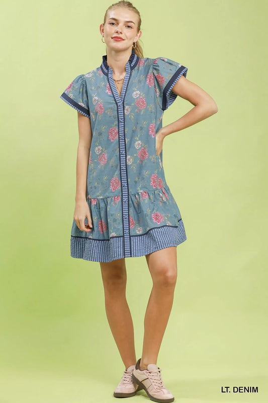 Floral Contrast Trim Ruffle Hem Mini Dress 5285a98b-47c5-426c-90bd-0d5718e1588a-Max-Origin
