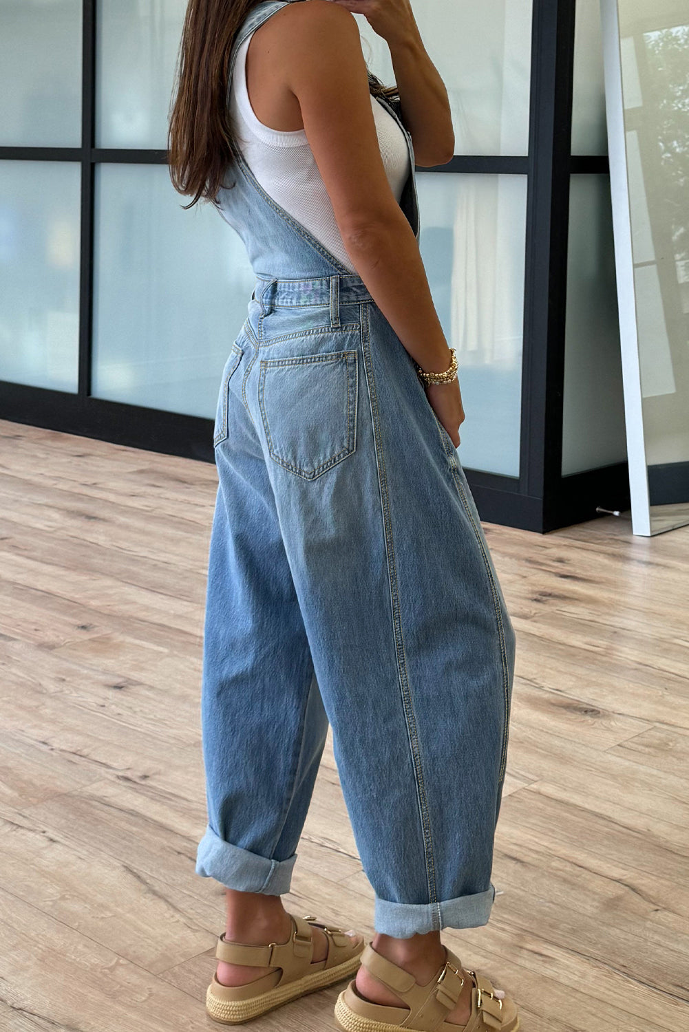 Dusk Blue Adjustable Buckle Straps Straight Leg Denim Overalls 528821fbdbde47ac