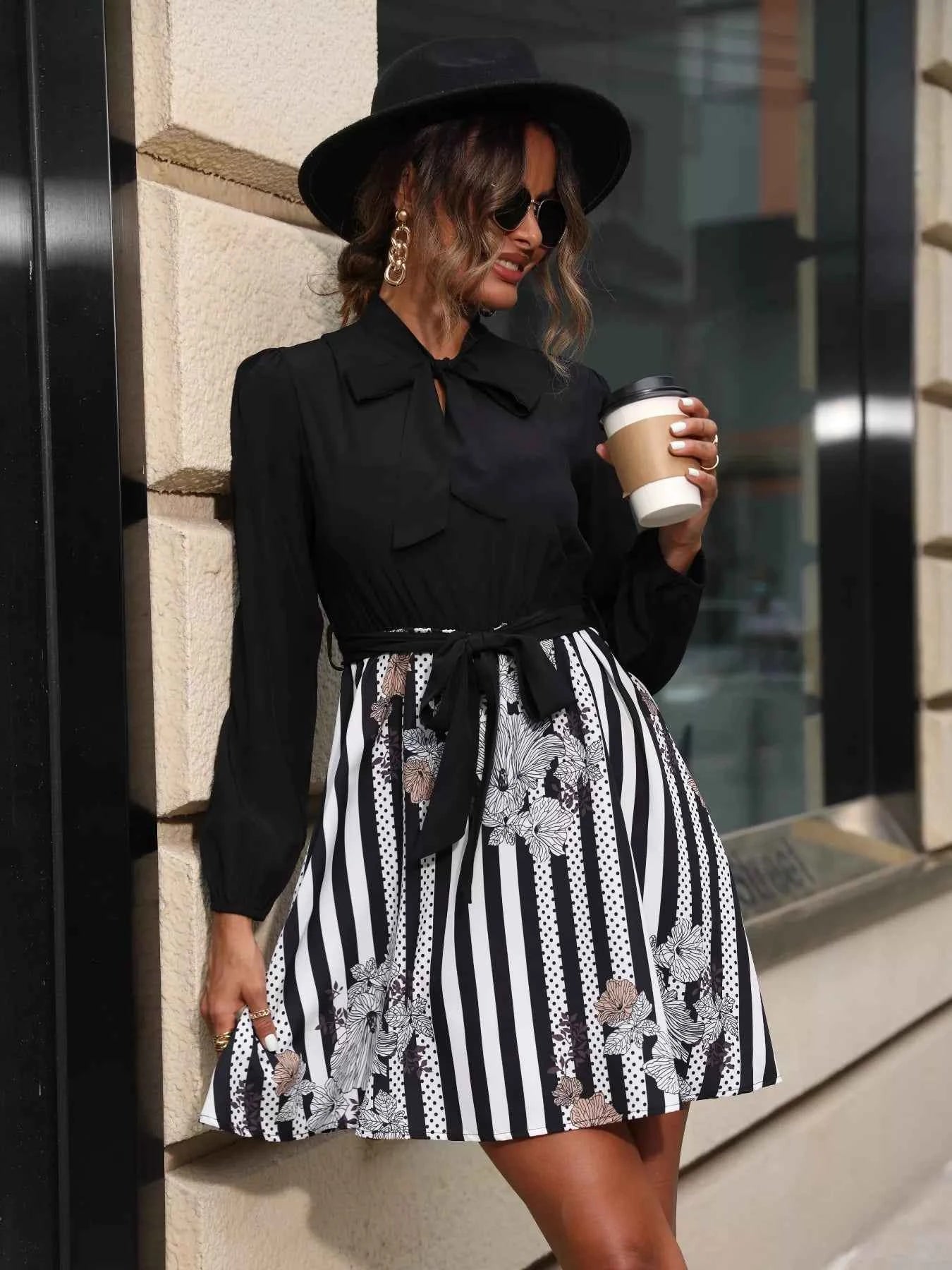 Striped Tie Front Long Sleeve Mini Dress 529ba48c-16ed-4ffd-9ebe-f52c510cfc1b-Max-Origin