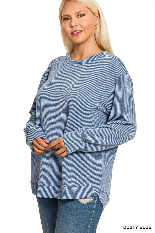 Full Size Raised Rib Round Neck Long Sleeve Top Plus Size 529d82e4-b2fe-4348-a8b2-26e4596ada49-Max-Origin