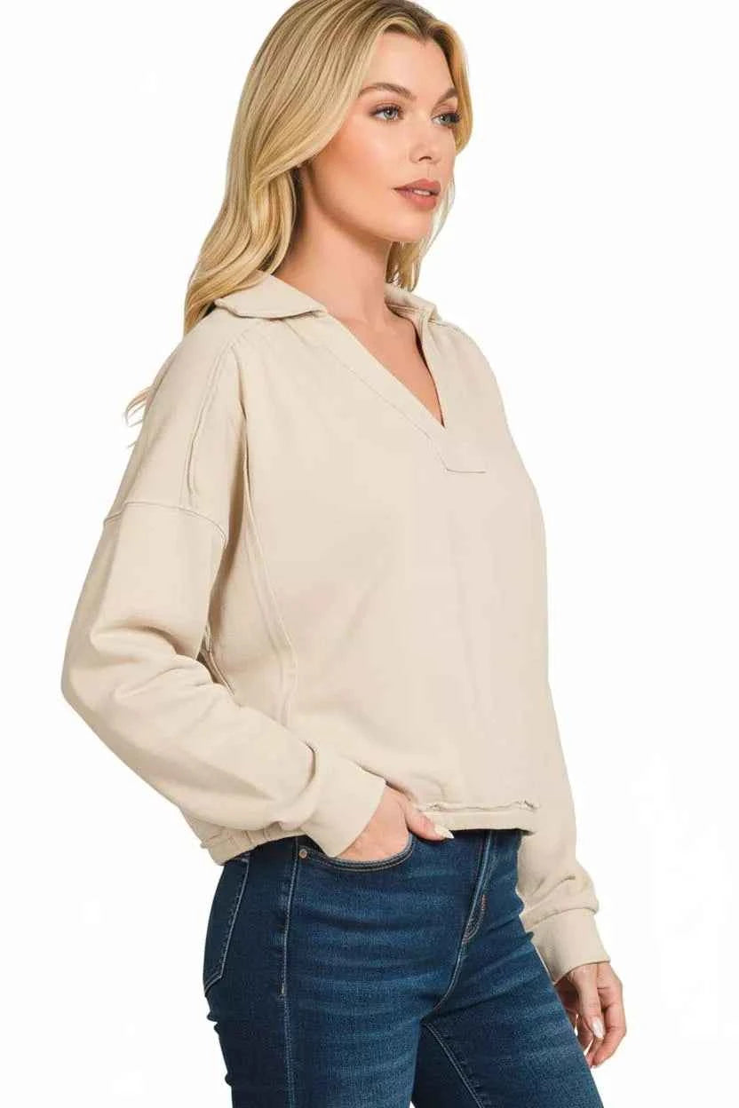 Zenana French Terry Collared Exposed Seam Sweatshirt 529d9ea1-a7c1-4ac9-bcd7-d92f77d8400d-Max-Origin