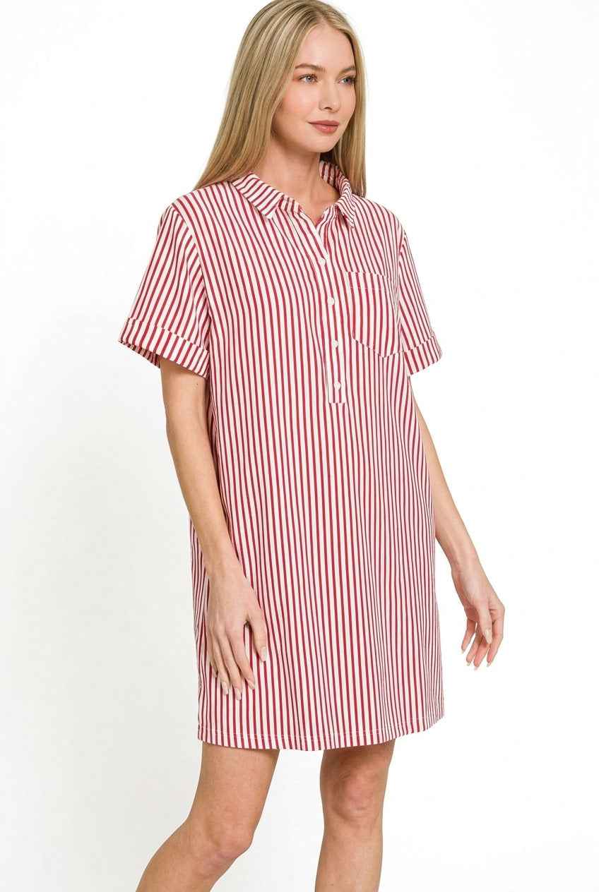 Zenana Stripe Collared Half Button Up T-Shirts Dress 529f1325-60ed-4ab6-8aca-2a3d01f20475-Max