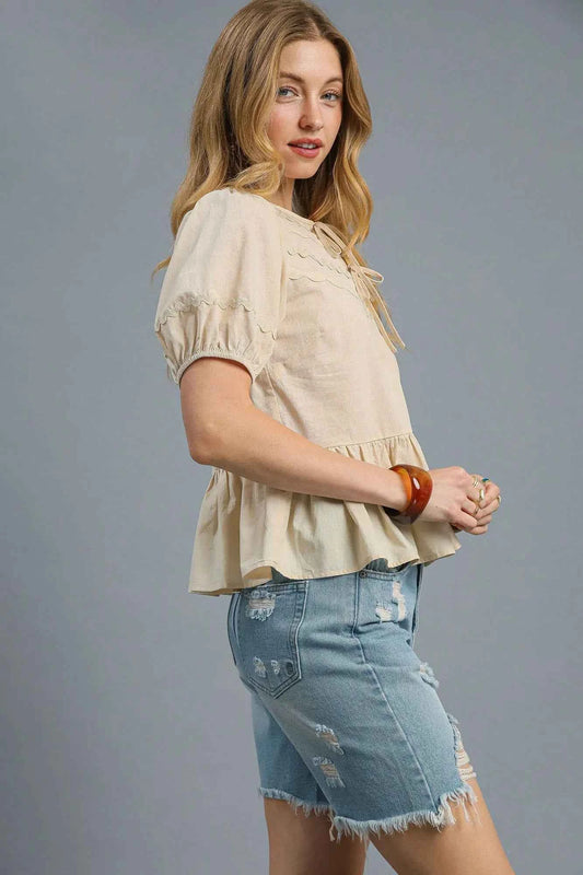 Umgee Tie Front Puff Sleeve Blouse 52ab9fe9-2437-4ccf-bcfe-e6d6cdc021f4-Max-Origin