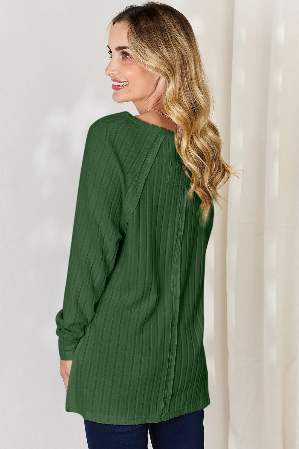 Basic Bae Full Size Ribbed Round Neck Slit T-Shirt 52b5245e-1fa9-49b2-9aa9-9fc8ad0847a8-Max