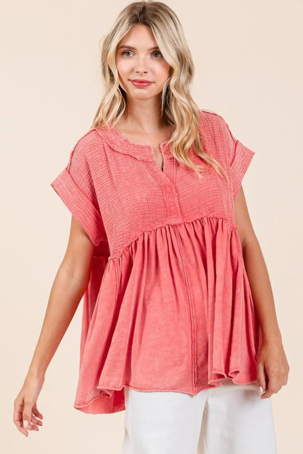 Mittoshop Mixed Media Mineral Wash Babydoll Short Sleeve Blouse 52b8bd5b-c2e4-4e87-802b-d3e1e2b8470b-Max