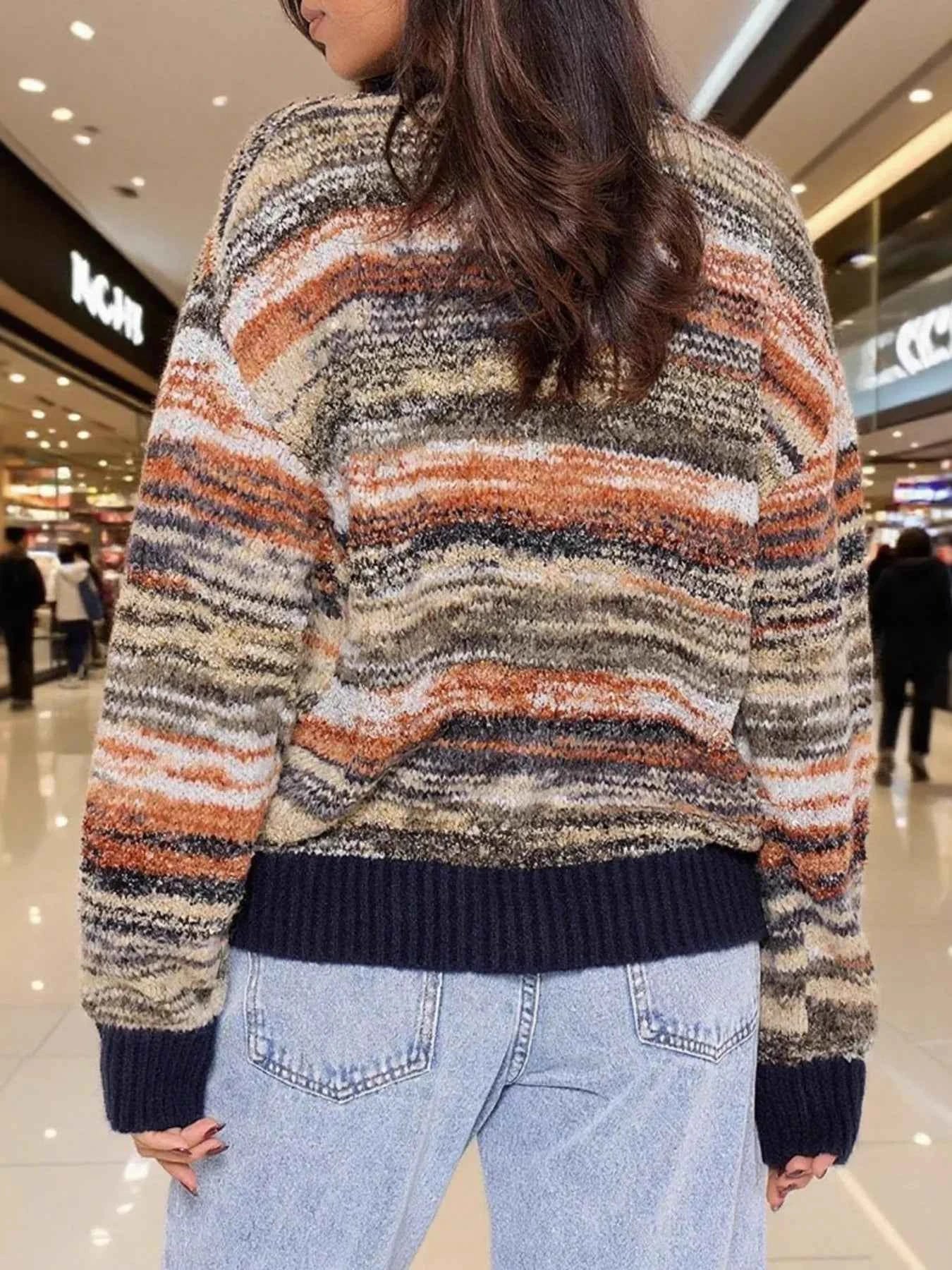 Gradient Stripe Button-Up Cardigan