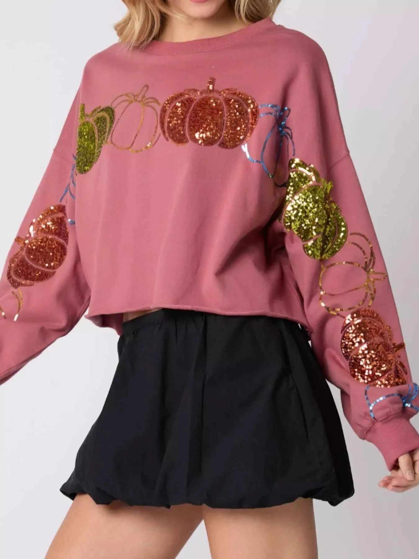 Sequined Pumpkin Halloween Crop Sweatshirt 52c0790b-0990-4816-86cf-33467bfd44b2-Max-Origin