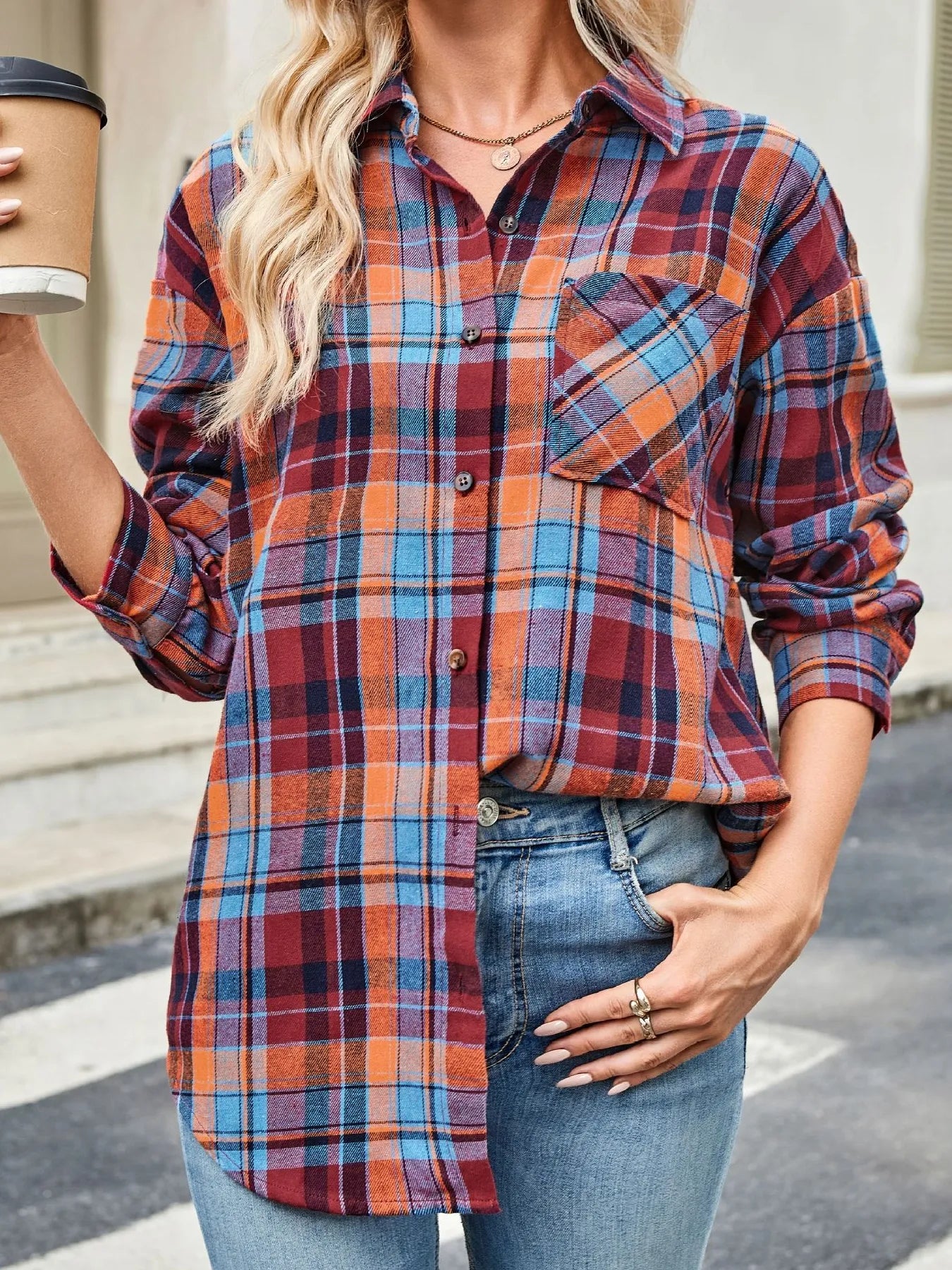 Plaid Button Up Long Sleeve Shirt 52c8e8a4155642c3ae2dd6be55f801af-Max-Origin