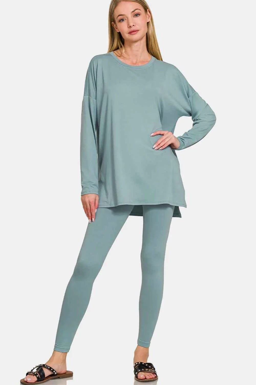 Zenana Full Size Brushed Microfiber Top and Leggings Lounge Set Blue Grey 52cab93d-403f-4ada-8d07-81067e99392b-Max