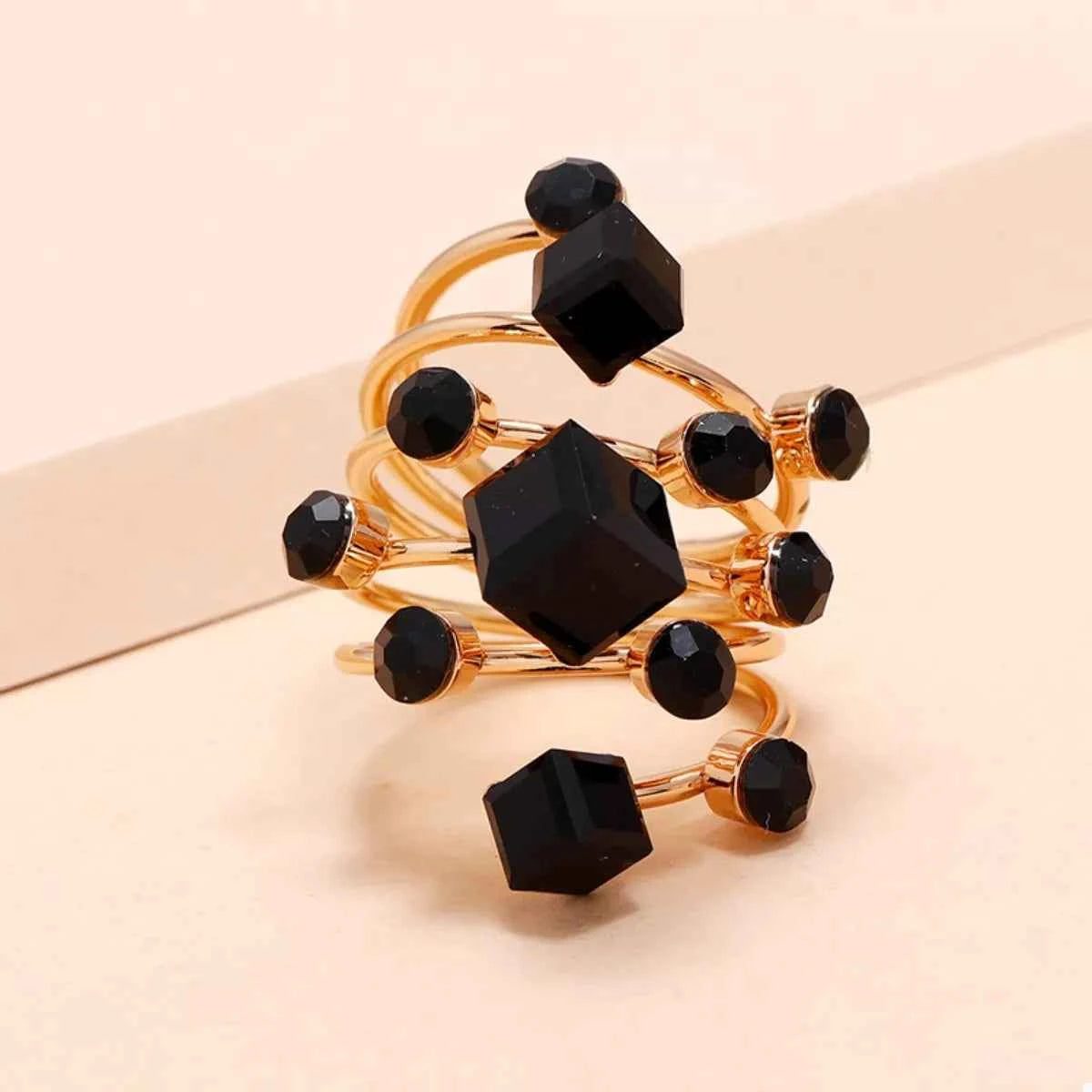 18K Gold-Plated Multi-Layered Ring Black One Size 52cbae5d-9dab-4e8f-9b26-5f7857429b8c-Max-Origin