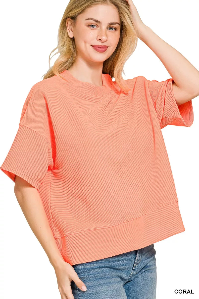Zenana Ribbed Round Neck Waist Banded T-Shirt 52cbed0d239148bab84ce2b825ad5194-Max-Origin
