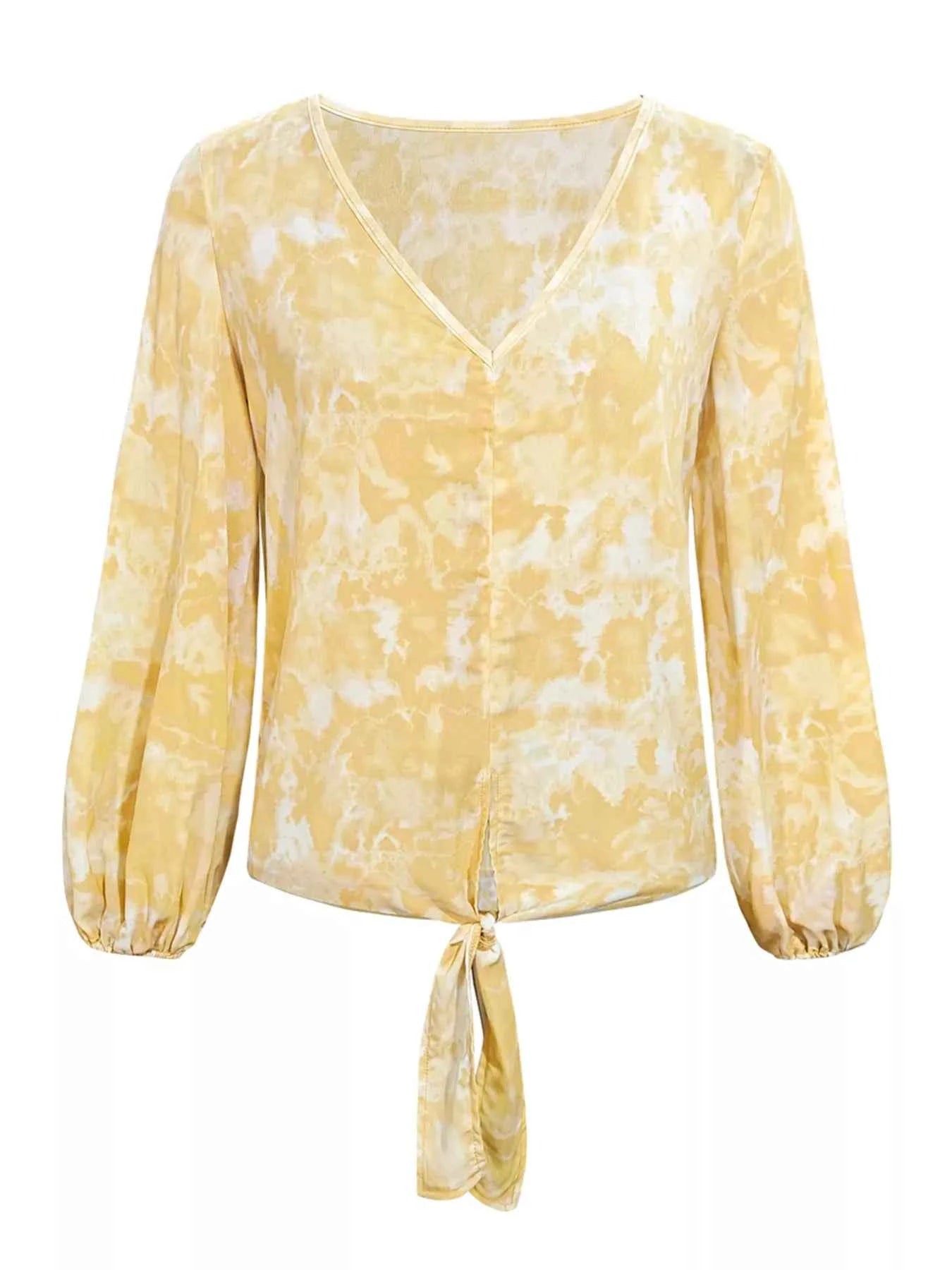 V-Neck Long Sleeve Tie-Front Blouse 52d3ee1a-6add-49be-aa9d-f5e97cb784fe-Max-Origin