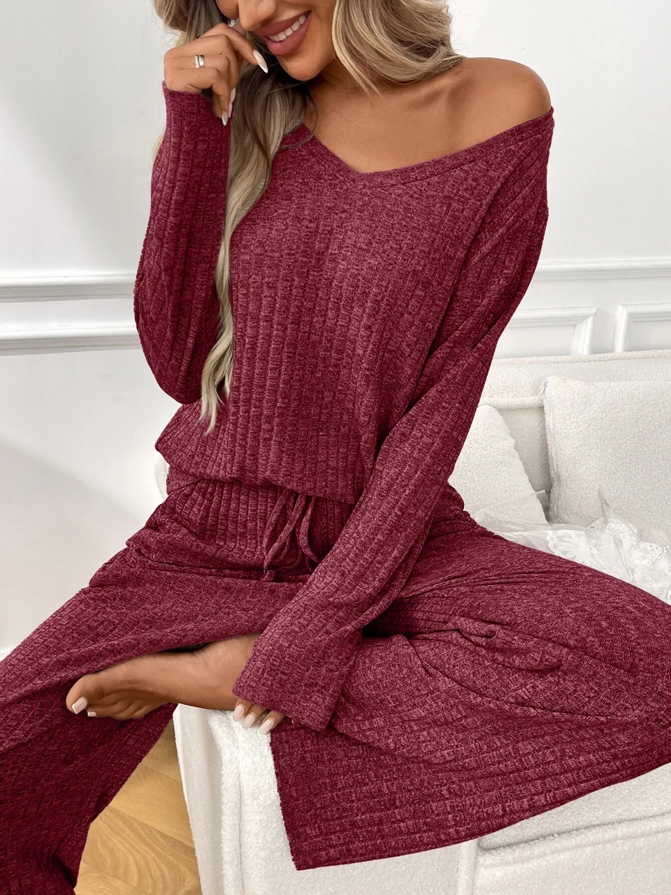 Ribbed Long Sleeve Top and Pants Lounge Set 52d414a3fe6c4f1392451b0a8665a184-Max-Origin