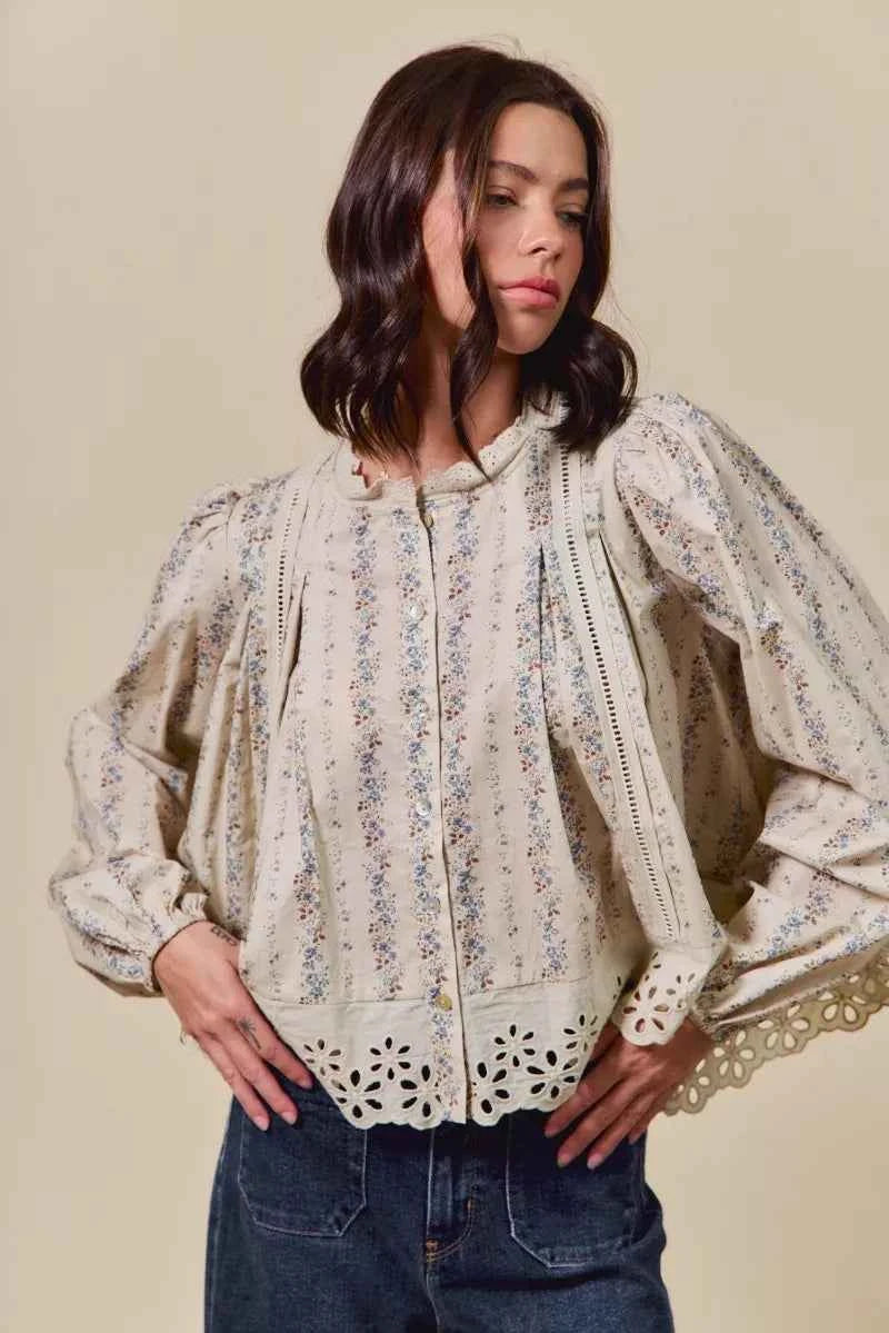 SO ME Floral Print Lace Button Down Shirt 52da570748c24305bd18f8af4f1611ad-Max-Origin