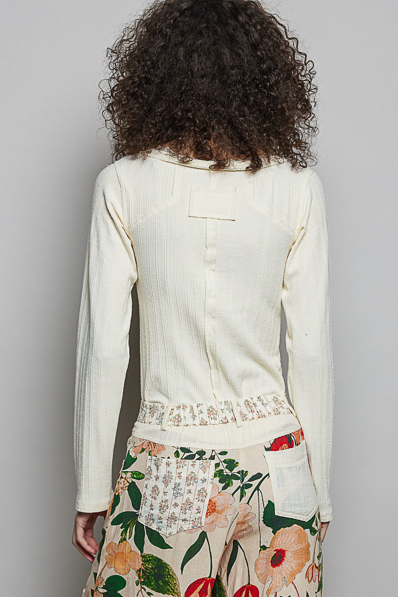 POL V-Neck Long Sleeve Ribbed Top with Lace-Accent Neckband 52dc79f9-ecd6-4841-ba8b-5e4fbaab0df0-Max