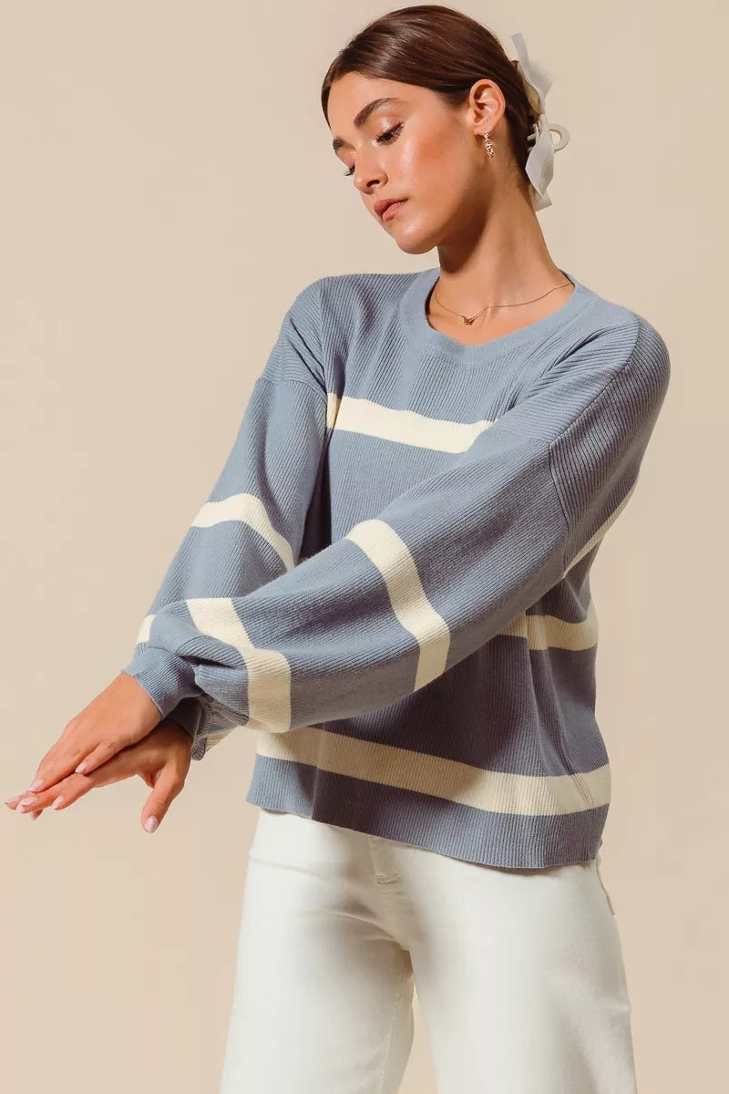 SO ME Ribbed Striped Round Neck Sweater 52dec4725ca14ae08232369fb088648b-Max-Origin