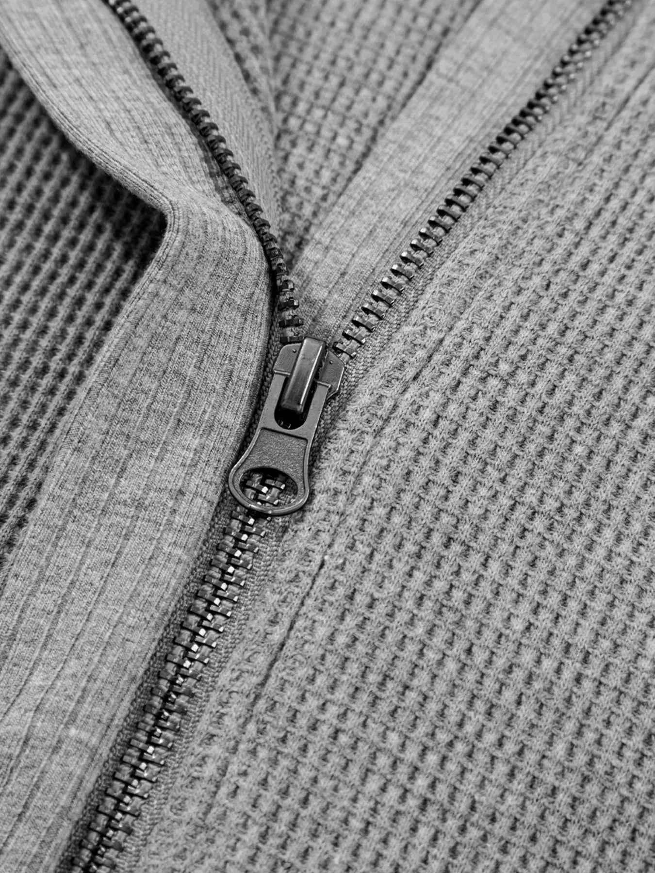 Waffle Splicing Zip Up Front Button Hooded Jacket 52e2e843972d42699f8b8f5d1d402b39-Max-Origin