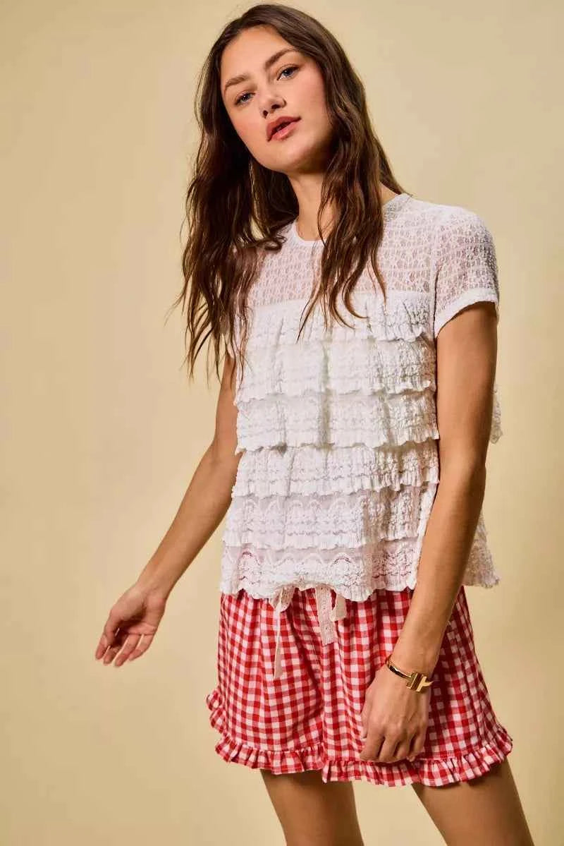 SO ME Ruffle Tiered Stretch Lace Short Sleeves Knit Top 52e9103e70d74b26ad03390229bc64fb-Max-Origin