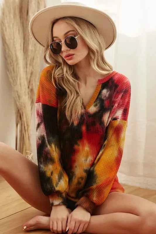 BiBi Tie Dye Brushed Waffle Top With Bubble Sleeves 52f02c547d0947beaf82661402f9ce2d-Max-Origin