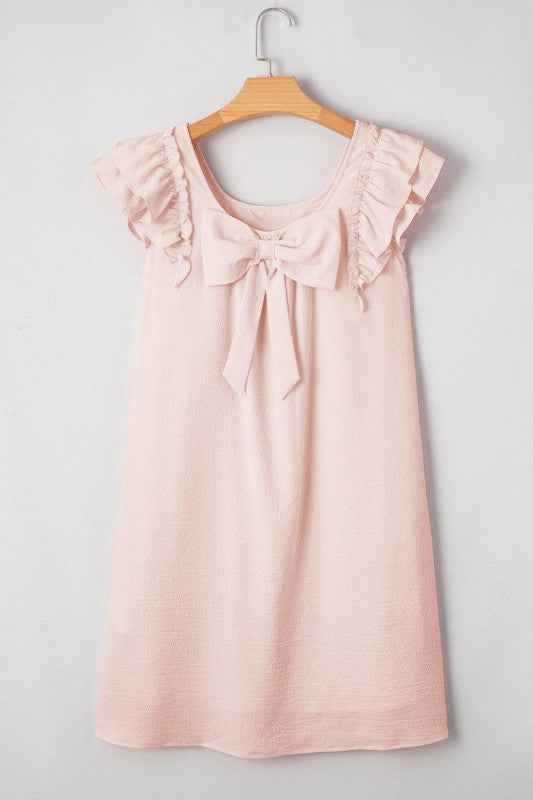 Abigail Textured Flutter Sleeve Bow Back Mini Dres 52fa456e-5374-4bc8-b296-edf471194012