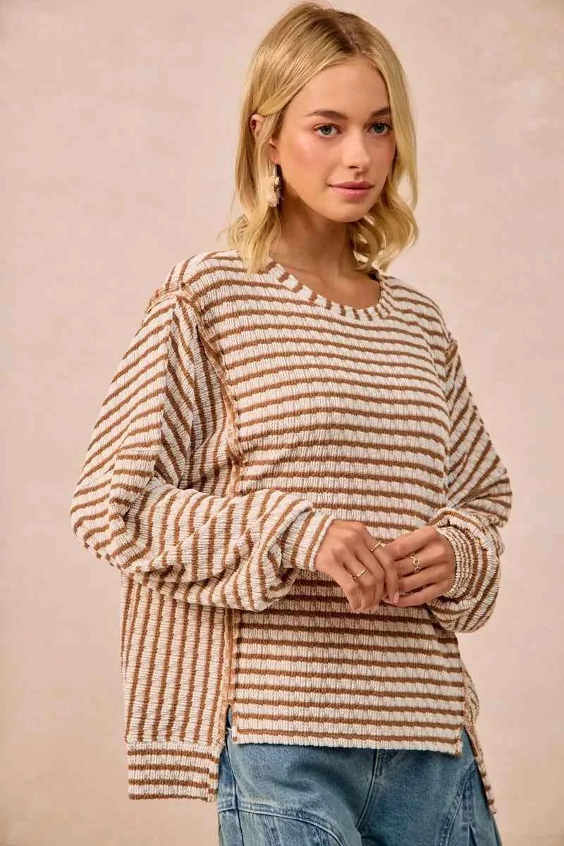 Open Seam Detail Textured Stripe Knit Top 52fc5bb295f2412aa77564e663a077c4-Max-Origin
