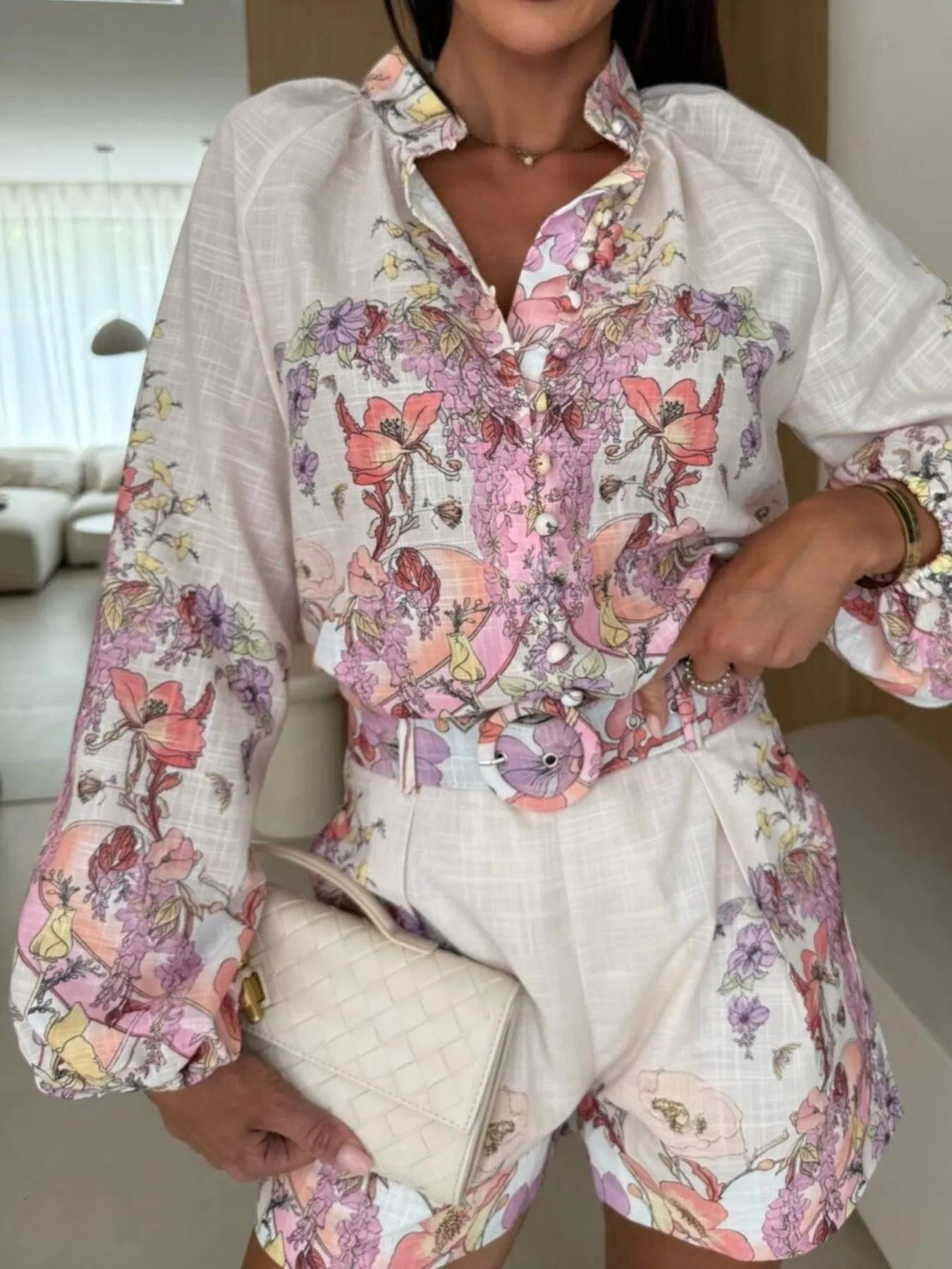 Printed Long Sleeve Shirt and Shorts Set 530a38f6-1c44-4fcd-9bce-c30ad31417c9-Max-Origin