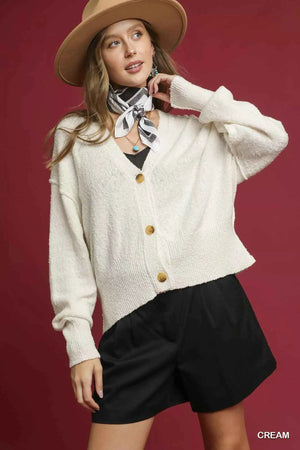 Button-Front V-Neck Knit Cardigan Cream 5315bb39-4967-4c44-9bf9-32876d4e0c38-Max-Origin