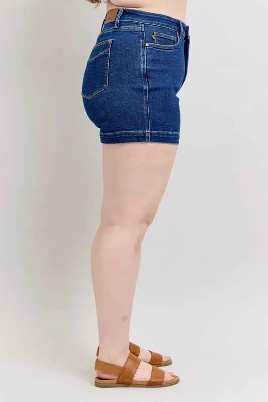 Plus Size High Waist Tummy Control Denim Shorts 531b1136-abb1-48c5-b0b5-cf6a0a480909-Max